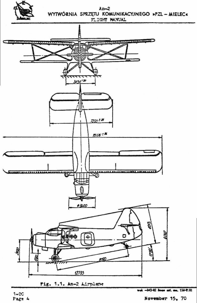 The original manufacturer's 1970 flight manual for An-2 variants P/R/T/TD/TP in English. This is not a homemade translation! Unfortunately, this scan is ...